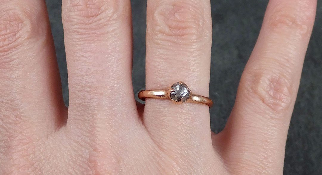 natural rough uncut salt and pepper Diamond Solitaire Engagement 14k rose Gold Wedding Ring byAngeline 1095 - by Angeline