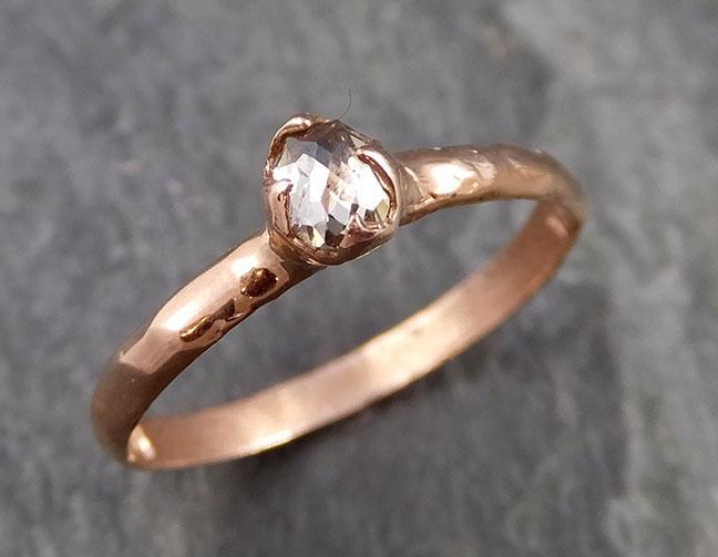 Faceted Fancy cut Dainty White Diamond Solitaire Engagement 14k Rose Gold Wedding Ring byAngeline 1099 - by Angeline