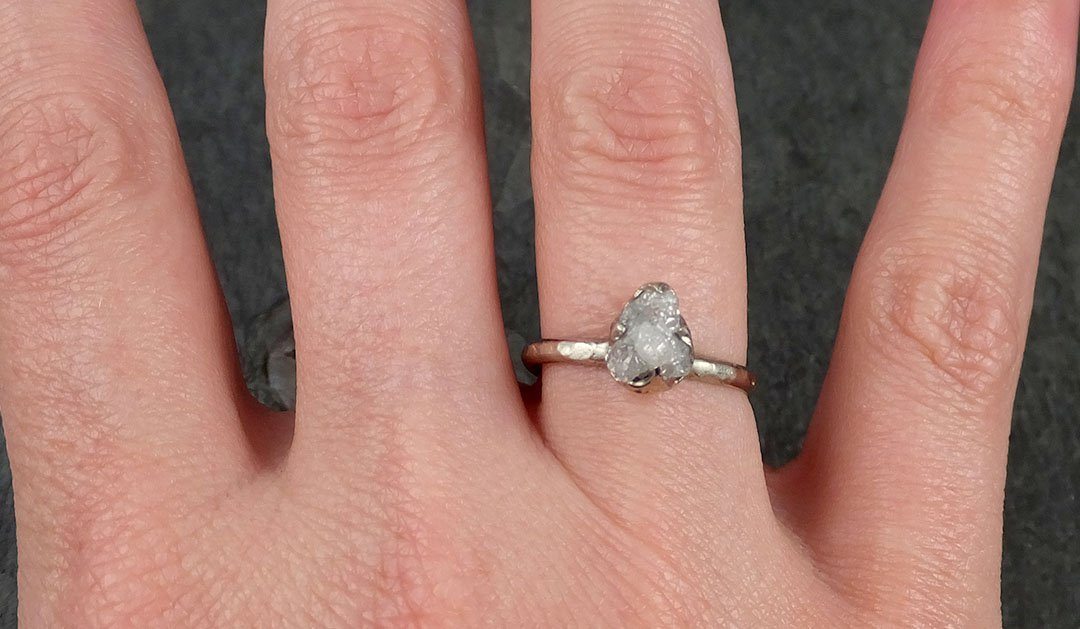 Rough Diamond Engagement Ring Raw 14k White Gold Ring Wedding Diamond Solitaire Rough Diamond Ring byAngeline 1111 - by Angeline