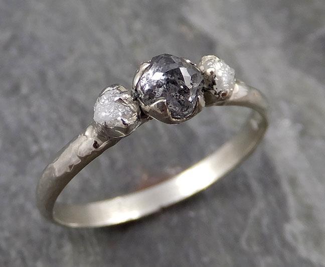 Fancy cut salt and pepper Diamond Multi stone Engagement 14k White Gold Wedding Ring Rough Diamond Ring byAngeline 1114 - by Angeline
