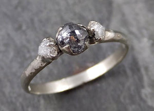 Fancy cut salt and pepper Diamond Multi stone Engagement 14k White Gold Wedding Ring Rough Diamond Ring byAngeline 1114 - by Angeline