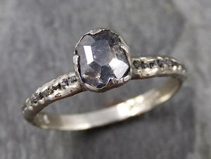 Fancy cut salt and pepper Diamond Engagement 14k White Gold Multi stone Wedding Ring Rough Diamond Ring byAngeline 1115 - by Angeline