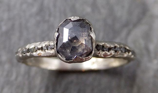 Fancy cut salt and pepper Diamond Engagement 14k White Gold Multi stone Wedding Ring Rough Diamond Ring byAngeline 1115 - by Angeline