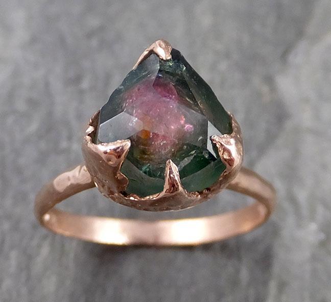 Partially faceted Watermelon Tourmaline Solitaire 14k Rose Gold Engagement Ring One Of a Kind Gemstone Ring byAngeline 1117 - by Angeline