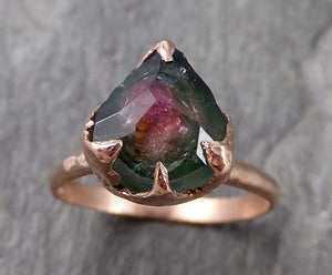 Partially faceted Watermelon Tourmaline Solitaire 14k Rose Gold Engagement Ring One Of a Kind Gemstone Ring byAngeline 1117 - by Angeline