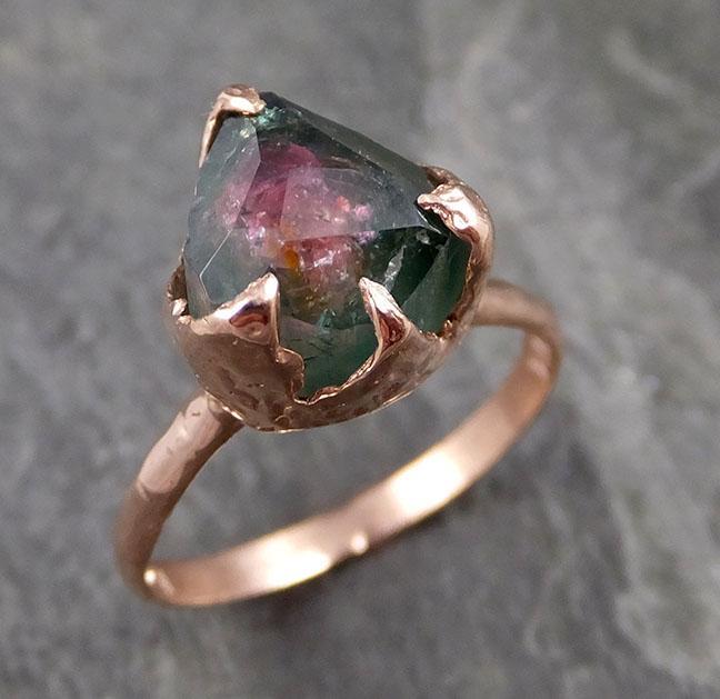 Partially faceted Watermelon Tourmaline Solitaire 14k Rose Gold Engagement Ring One Of a Kind Gemstone Ring byAngeline 1117 - by Angeline