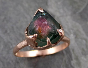 Partially faceted Watermelon Tourmaline Solitaire 14k Rose Gold Engagement Ring One Of a Kind Gemstone Ring byAngeline 1117 - by Angeline