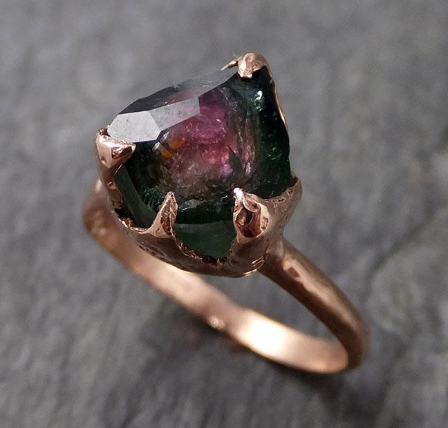 Partially faceted Watermelon Tourmaline Solitaire 14k Rose Gold Engagement Ring One Of a Kind Gemstone Ring byAngeline 1117 - by Angeline