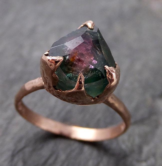 Partially faceted Watermelon Tourmaline Solitaire 14k Rose Gold Engagement Ring One Of a Kind Gemstone Ring byAngeline 1117 - by Angeline