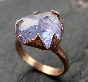 Partially faceted Tanzanite Crystal rose Gold Ring Rough Uncut Gemstone Solitaire recycled 14k byAngeline 1118 - by Angeline
