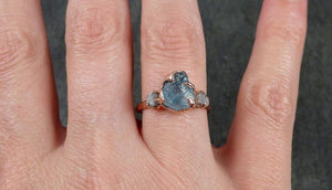 Aquamarine Diamond Raw Uncut rose 14k Gold Engagement Ring Multi stone Wedding Ring Custom One Of a Kind Gemstone Bespoke byAngeline 1119 - by Angeline