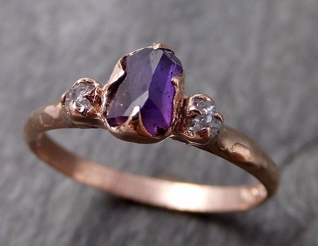 Partially faceted Raw Sapphire Diamond 14k rose Gold Dainty Engagement Ring Wedding Ring Custom One Of a Kind Gemstone Ring Three stone Ring 1122 - by Angeline