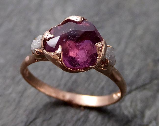 Sapphire Partially Faceted Multi stone Rough Diamond 14k rose Gold Engagement Ring Wedding Ring Custom One Of a Kind Gemstone Ring 1123 - by Angeline