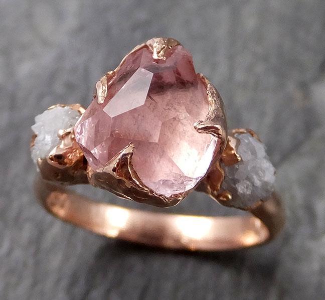 Partially Faceted Pink Topaz Diamond 14k rose Gold Ring One Of a Kind Gemstone Ring Recycled gold byAngeline Multi stone 1125 - by Angeline
