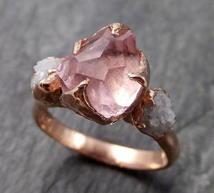 Partially Faceted Pink Topaz Diamond 14k rose Gold Ring One Of a Kind Gemstone Ring Recycled gold byAngeline Multi stone 1125 - by Angeline
