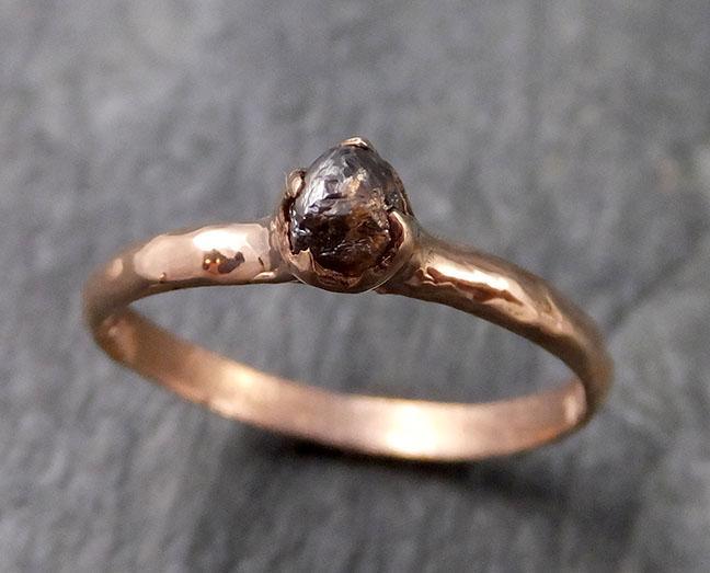 Raw Cognac Diamond Solitaire Dainty Engagement 14k Rose Gold Wedding Ring Diamond Ring byAngeline 1128 - by Angeline