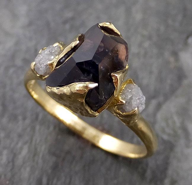 Partially faceted sapphire gemstone Raw Rough Diamond 18k Yellow Gold Engagement ring multi stone 1133 - by Angeline