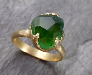 Partially faceted Solitaire Green Tourmaline 18k Yellow Gold Engagement Ring One Of a Kind Gemstone Ring byAngeline 1135 - by Angeline