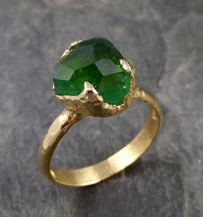 Partially faceted Solitaire Green Tourmaline 18k Yellow Gold Engagement Ring One Of a Kind Gemstone Ring byAngeline 1135 - by Angeline