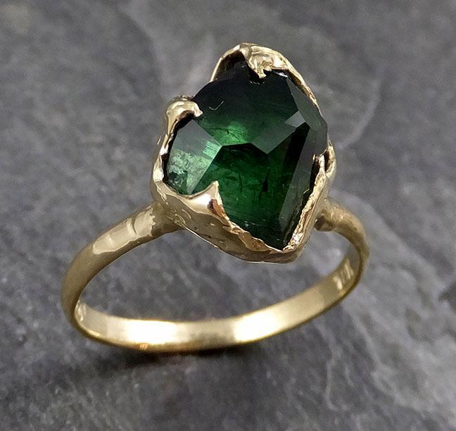 Partially faceted Solitaire Green Tourmaline 18k Gold Engagement Ring One Of a Kind Gemstone Ring byAngeline 1136 - by Angeline