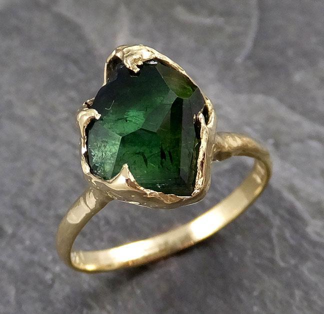 Partially faceted Solitaire Green Tourmaline 18k Gold Engagement Ring One Of a Kind Gemstone Ring byAngeline 1136 - by Angeline