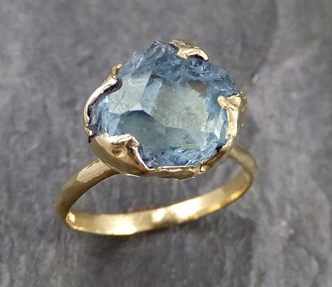 Partially Faceted Raw 18k Aquamarine Solitaire Ring Statement Wedding Ring One Of a Kind Gemstone Ring Bespoke 1137 - by Angeline