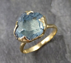 Partially Faceted Raw 18k Aquamarine Solitaire Ring Statement Wedding Ring One Of a Kind Gemstone Ring Bespoke 1137 - by Angeline