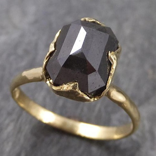 Carbonado Fancy cut Solitaire Engagement 18k yellow Gold Wedding Ring byAngeline 1138 - by Angeline