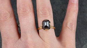 Carbonado Fancy cut Solitaire Engagement 18k yellow Gold Wedding Ring byAngeline 1138 - by Angeline