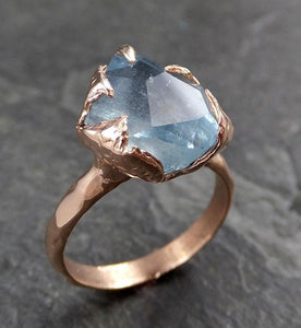 Partially faceted Aquamarine Solitaire Ring 14k rose gold Custom Gemstone Ring Bespoke byAngeline 1139 - by Angeline