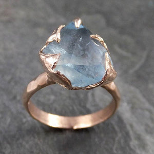 Partially faceted Aquamarine Solitaire Ring 14k rose gold Custom Gemstone Ring Bespoke byAngeline 1139 - by Angeline