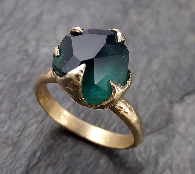 Partially faceted Solitaire Green Tourmaline 14k Gold Engagement Ring One Of a Kind Gemstone Ring byAngeline 1140 - by Angeline