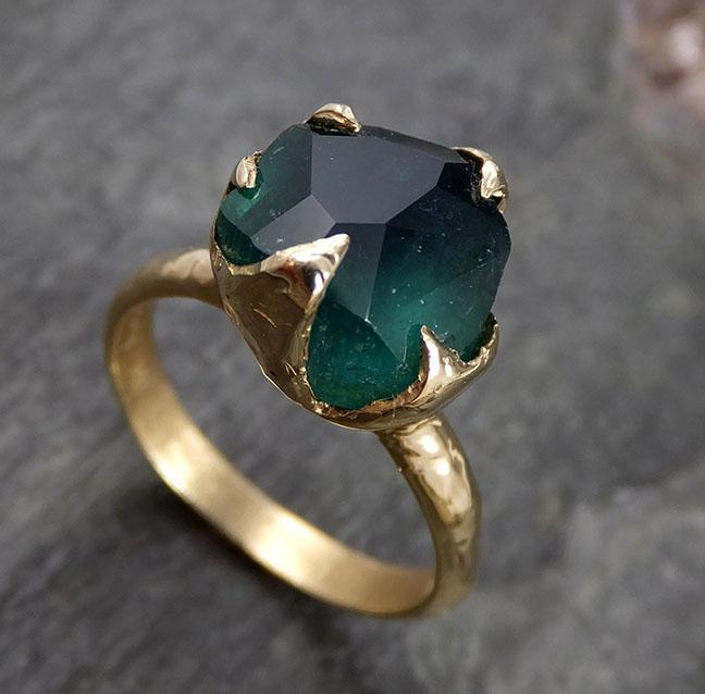 Partially faceted Solitaire Green Tourmaline 14k Gold Engagement Ring One Of a Kind Gemstone Ring byAngeline 1140 - by Angeline