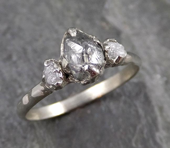 Fancy cut salt and pepper Diamond Multi stone Engagement 14k White Gold Wedding Ring Rough Diamond Ring byAngeline 1142 - by Angeline