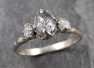 Fancy cut salt and pepper Diamond Multi stone Engagement 14k White Gold Wedding Ring Rough Diamond Ring byAngeline 1142 - by Angeline