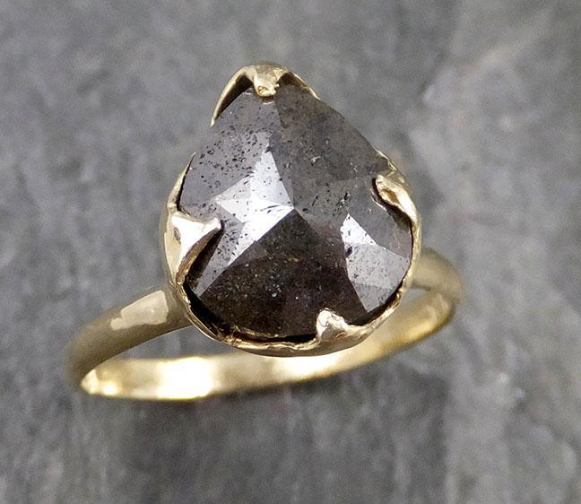 Carbonado Fancy cut Solitaire Engagement 18k yellow Gold Wedding Ring byAngeline 1143 - by Angeline