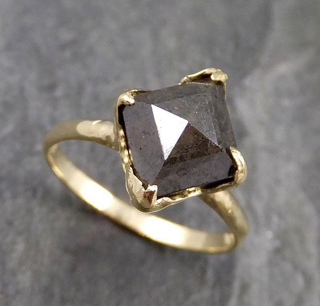 Carbonado Fancy cut Solitaire Engagement 18k yellow Gold Wedding Ring byAngeline 1144 - by Angeline