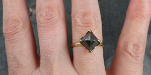 Carbonado Fancy cut Solitaire Engagement 18k yellow Gold Wedding Ring byAngeline 1144 - by Angeline