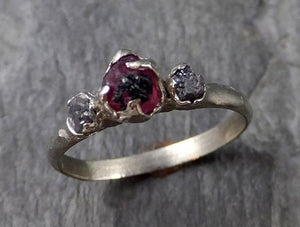 Raw Rough Diamond Ruby Multi Stone Ring 14k white Gold red Gemstone Engagement birthstone Ring byAngeline 1147 - by Angeline