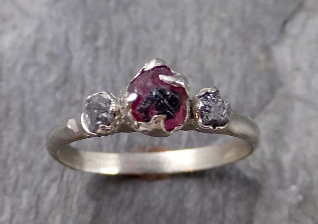 Raw Rough Diamond Ruby Multi Stone Ring 14k white Gold red Gemstone Engagement birthstone Ring byAngeline 1147 - by Angeline