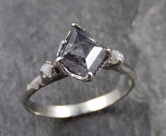 Fancy cut salt and pepper Diamond Engagement 18k White Gold Multi stone Wedding Ring Rough Diamond Ring byAngeline 1148 - by Angeline