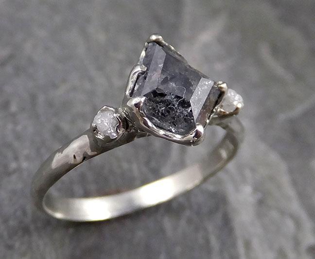 Fancy cut salt and pepper Diamond Engagement 18k White Gold Multi stone Wedding Ring Rough Diamond Ring byAngeline 1148 - by Angeline