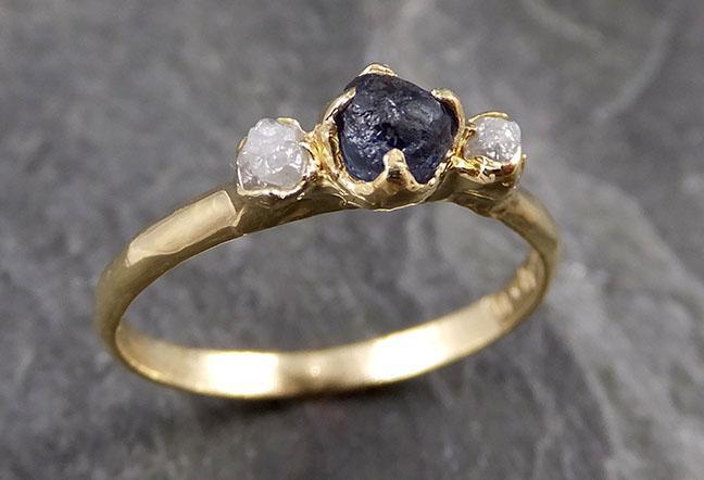 Raw Garnet Diamond 18k Gold Engagement Ring Multi stone Wedding Ring Custom One Of a Kind blue Gemstone Ring 1153 - by Angeline