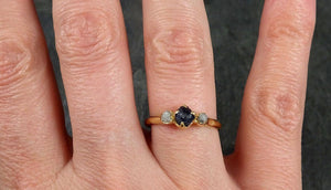 Raw Garnet Diamond 18k Gold Engagement Ring Multi stone Wedding Ring Custom One Of a Kind blue Gemstone Ring 1153 - by Angeline