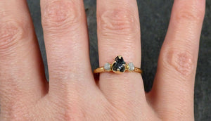 Raw Garnet Diamond 18k Gold Engagement Ring Multi stone Wedding Ring Custom One Of a Kind blue Gemstone Ring 1154 - by Angeline
