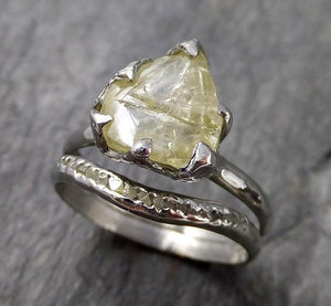 Uncut Yellow Macle Diamond Solitaire Engagement 18k White Gold Wedding Set byAngeline 1156 - by Angeline