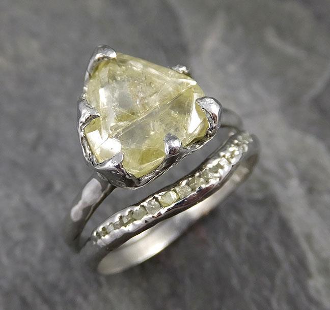 Uncut Yellow Macle Diamond Solitaire Engagement 18k White Gold Wedding Set byAngeline 1156 - by Angeline