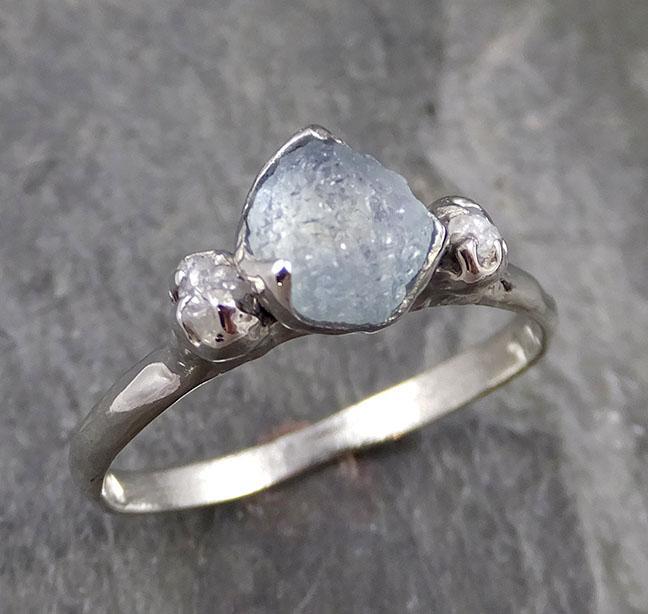 Raw Montana Sapphire Diamond White Gold Engagement Ring Wedding Ring Custom One Of a Kind Gemstone Multi stone Ring 1155 - by Angeline