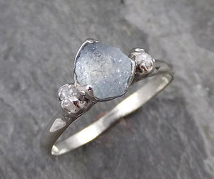 Raw Montana Sapphire Diamond White Gold Engagement Ring Wedding Ring Custom One Of a Kind Gemstone Multi stone Ring 1155 - by Angeline