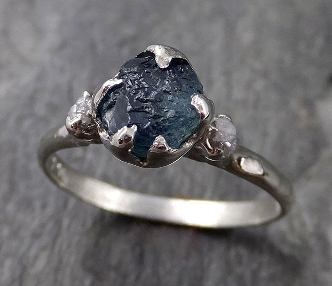 Raw Montana Sapphire Diamond White Gold Engagement Ring Wedding Ring Custom One Of a Kind Gemstone Multi stone Ring 1158 - by Angeline